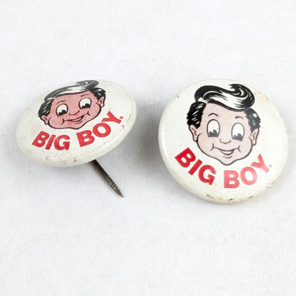 Vintage Big Boy Restaurant Mini Pinback Button Lot 2 Mascot Faces